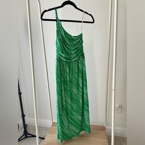 Tart green one shoulder summer dress with white stripes size Small